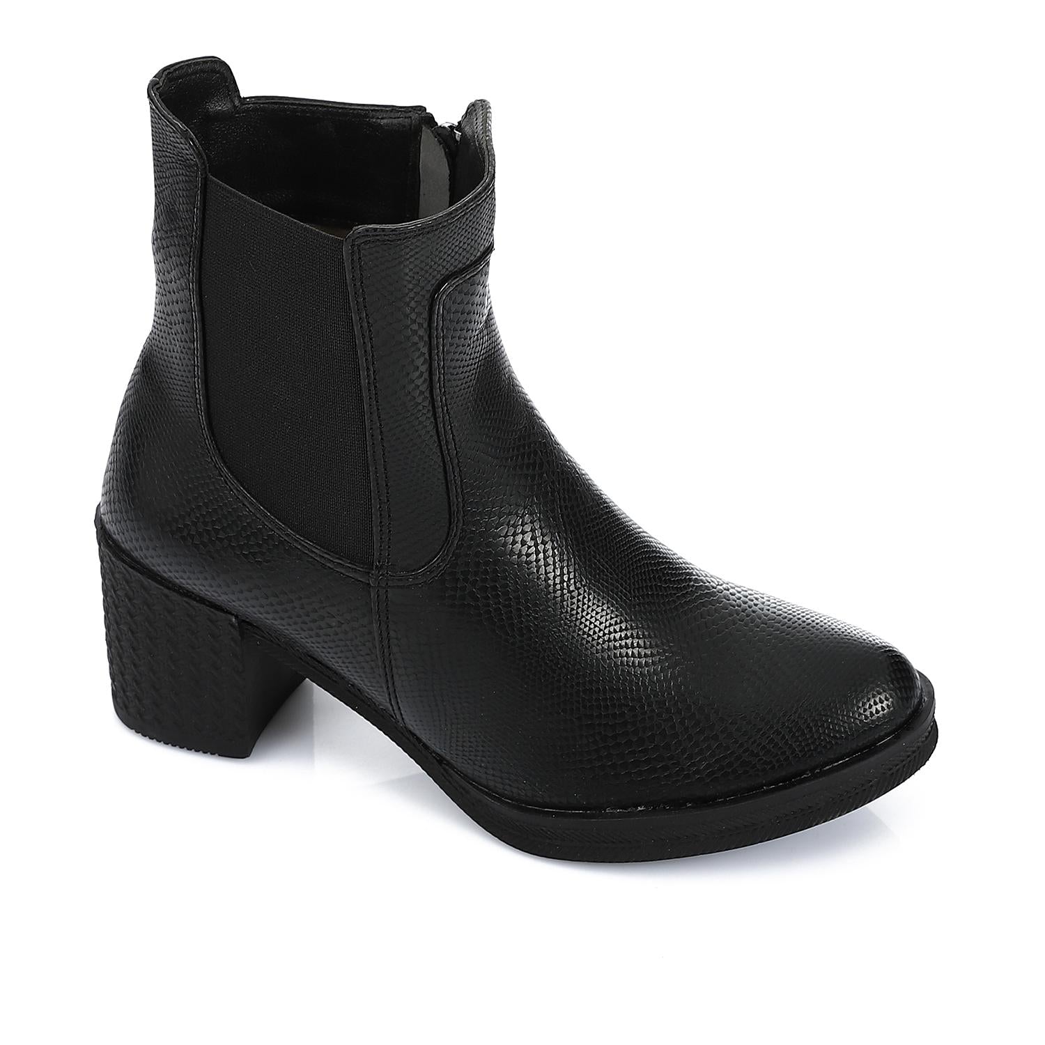 Leather Snake Embossed Chelsea Boot - Black