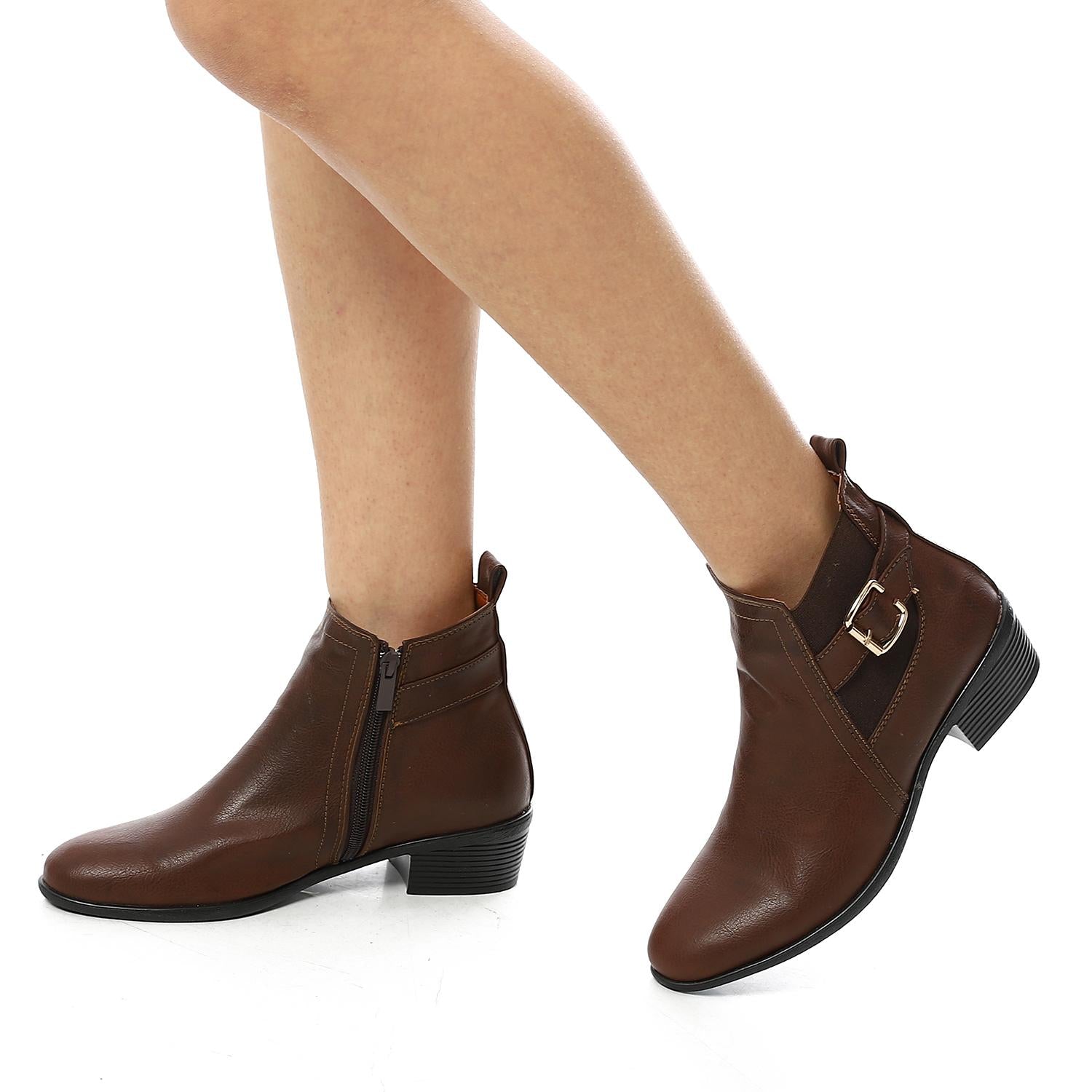 Faux Leather Croc-Embossed Solid Chelsea Boot - Brown