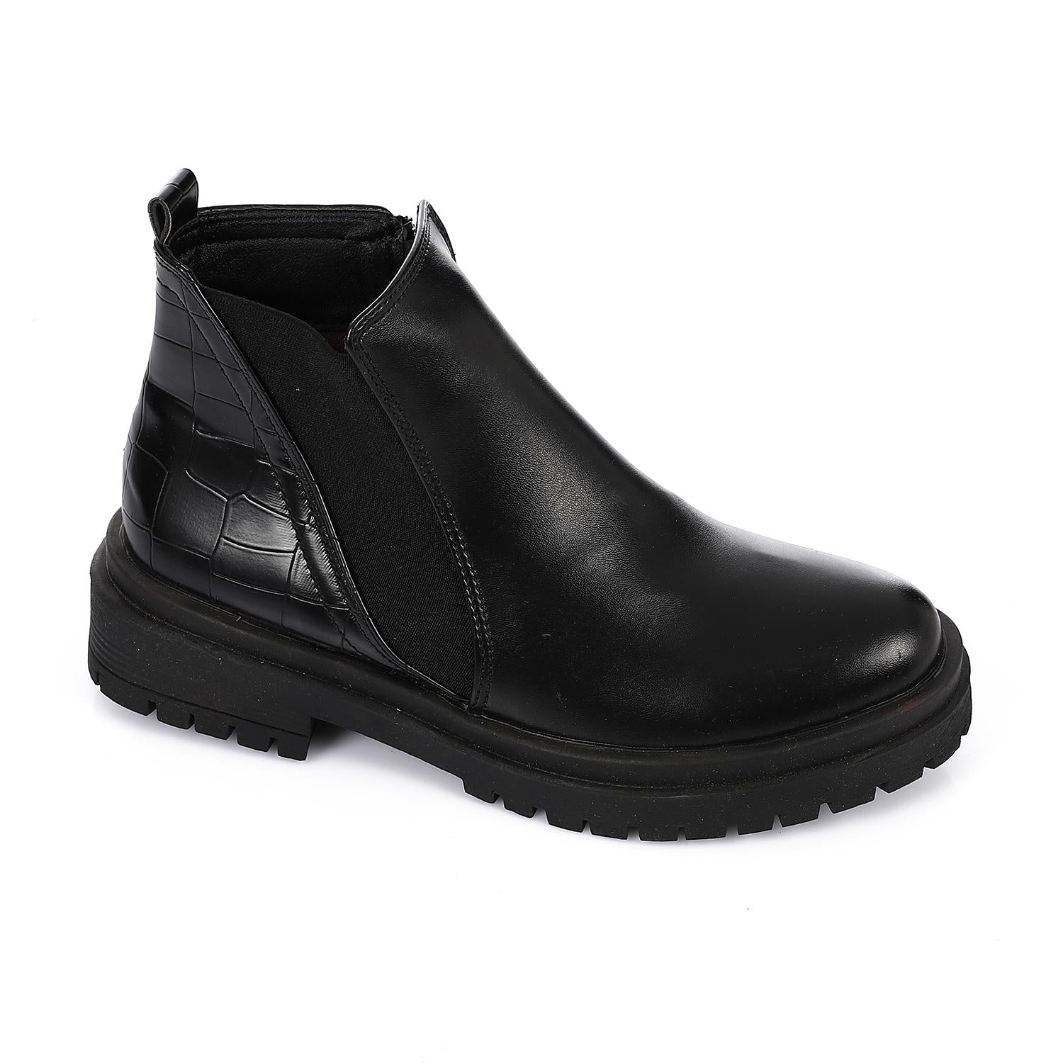 Textured Leather Metallic Chelsea Boots - Black