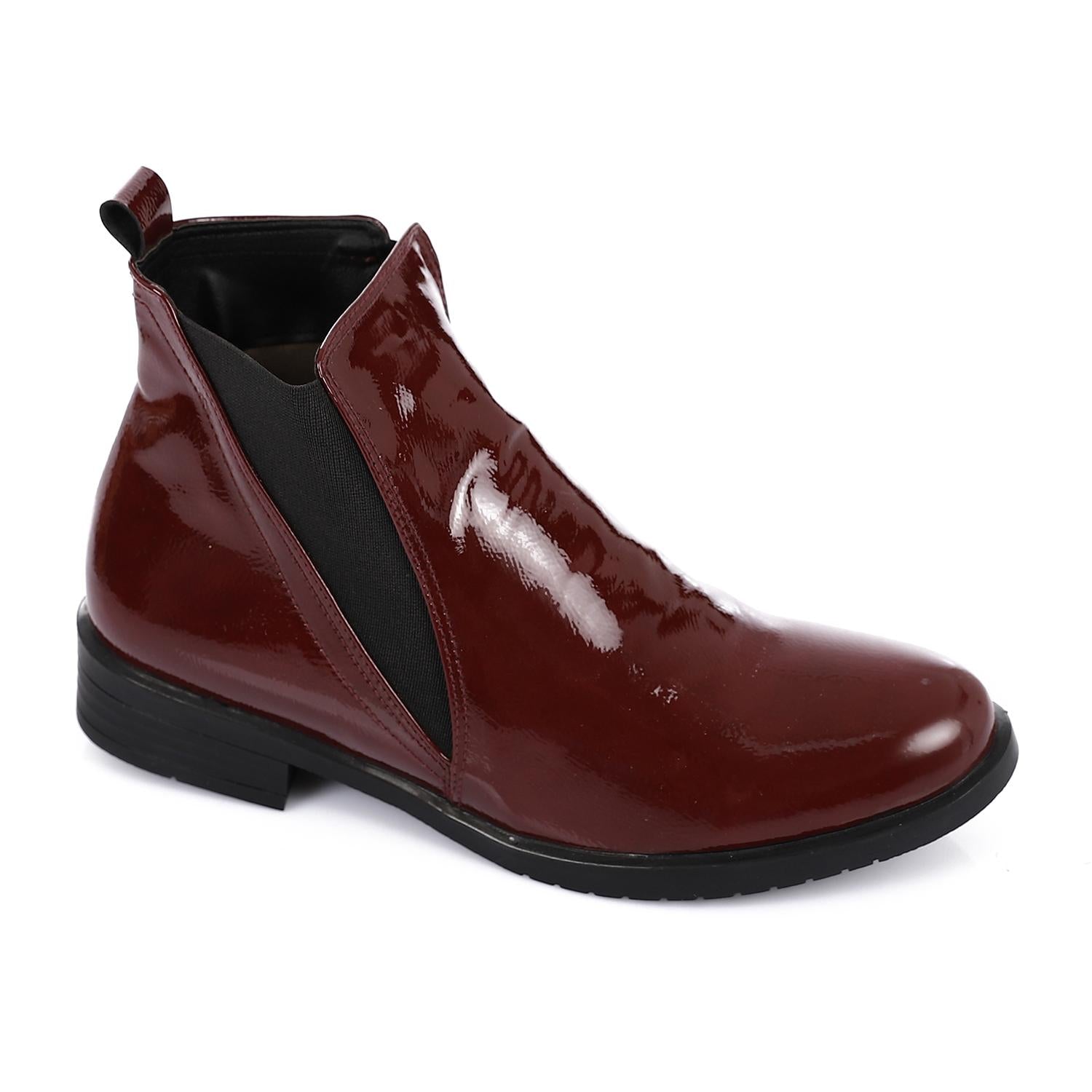 Patent Leather Solid Chelsea Boots - Burgundy