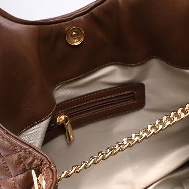 Faux Leather Quilted Hand Bag - Dark Brown