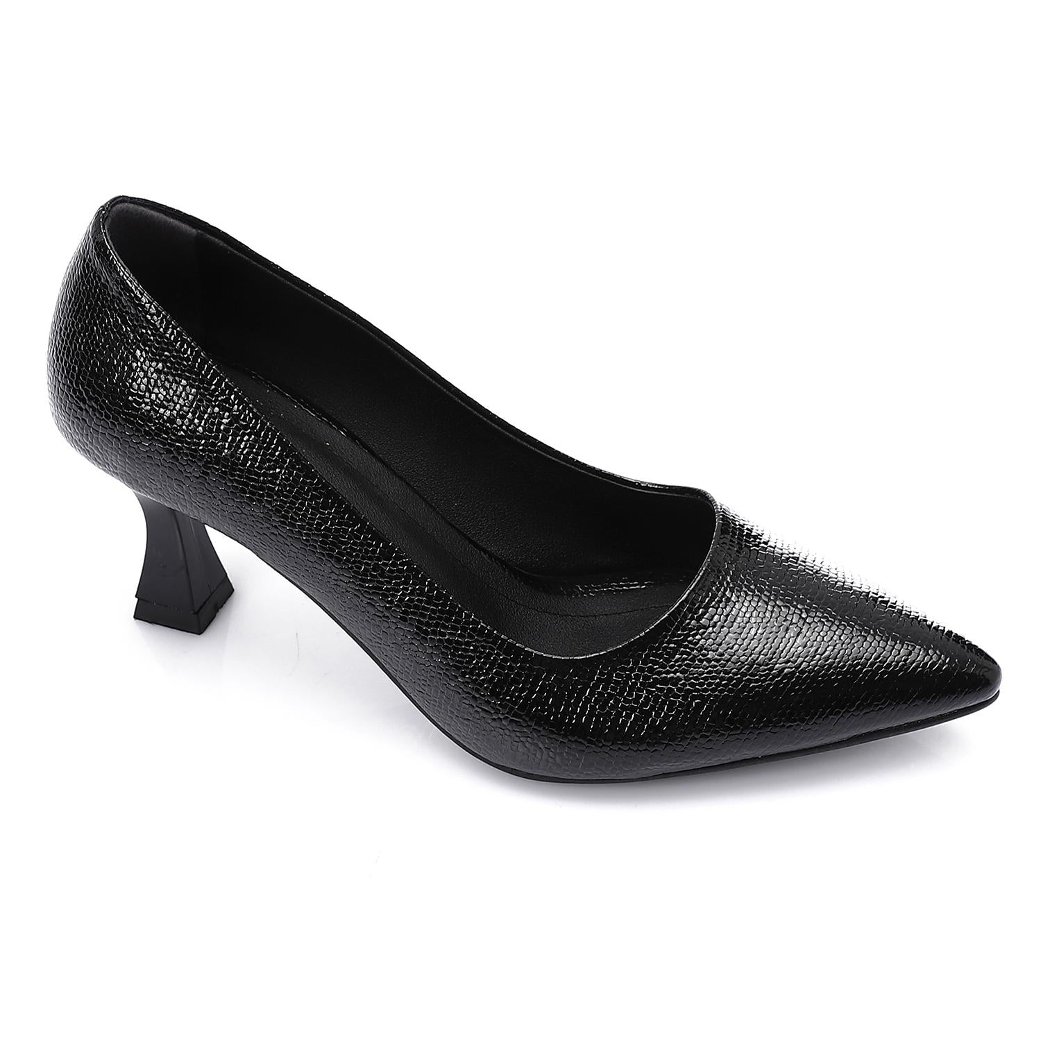 Faux Leather Pointed-Toe Sculptural Heel Pump - Black