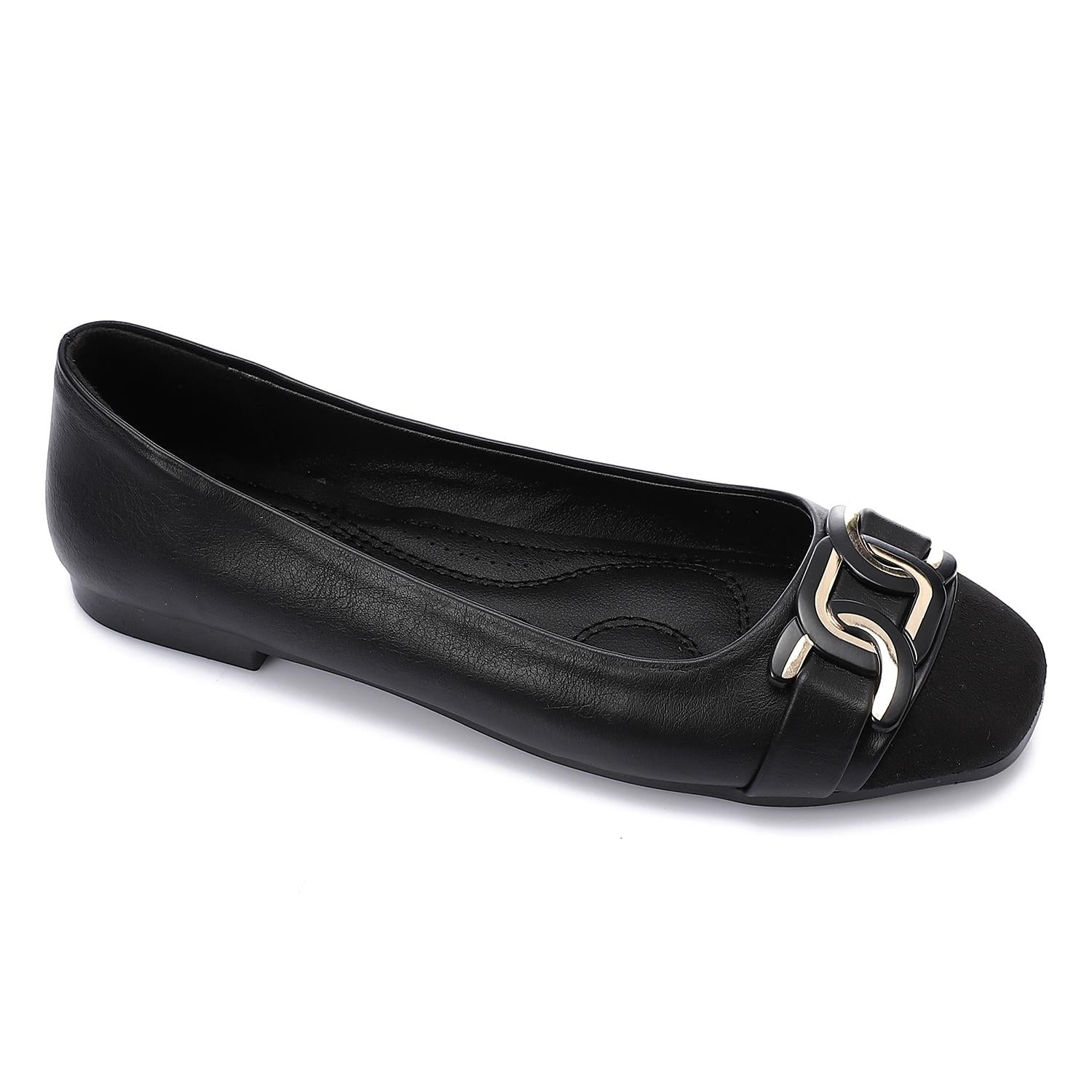 Faux Leather Solid Ballet Flats – Black