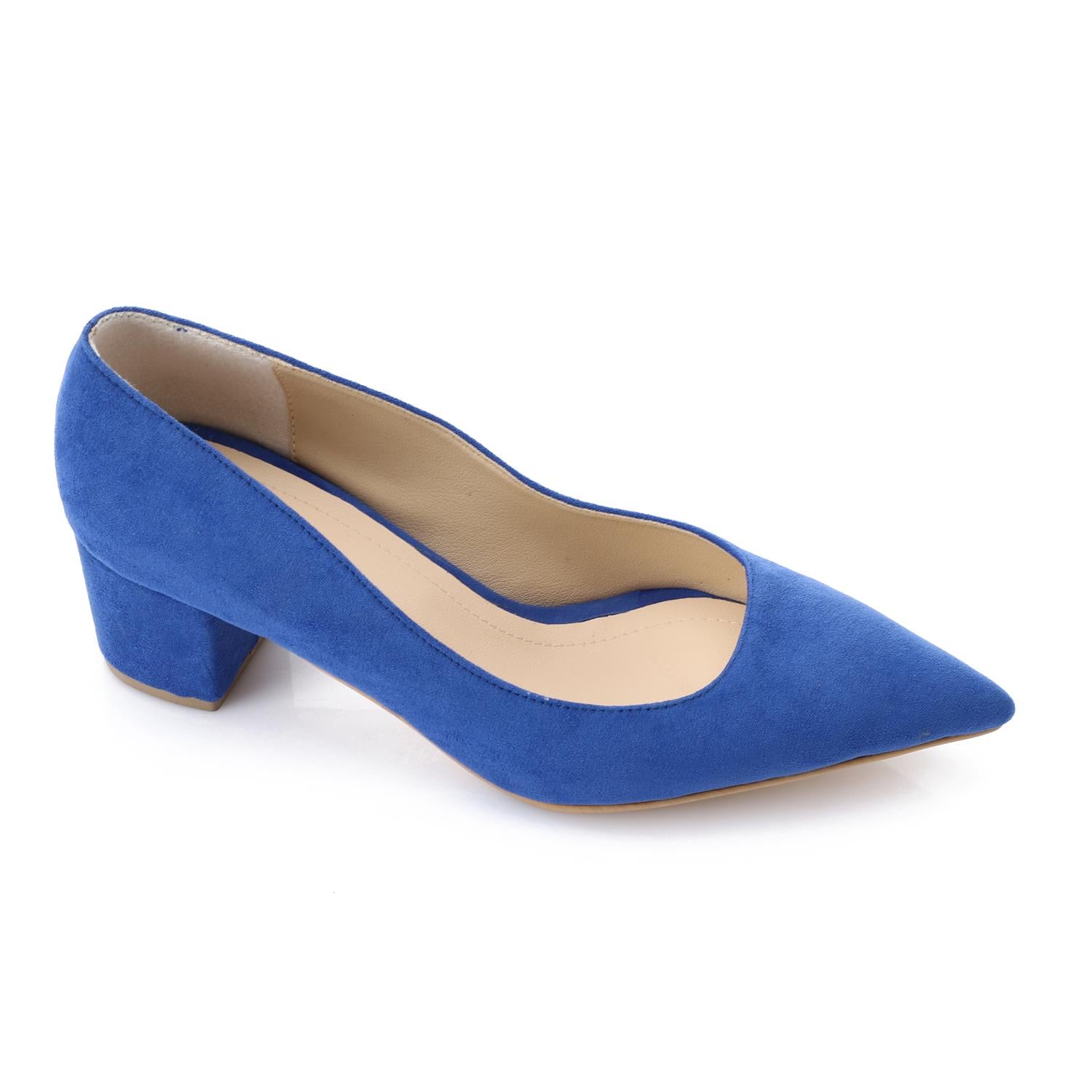 Suede Pointed-Toe Block Heel Pump - Blue