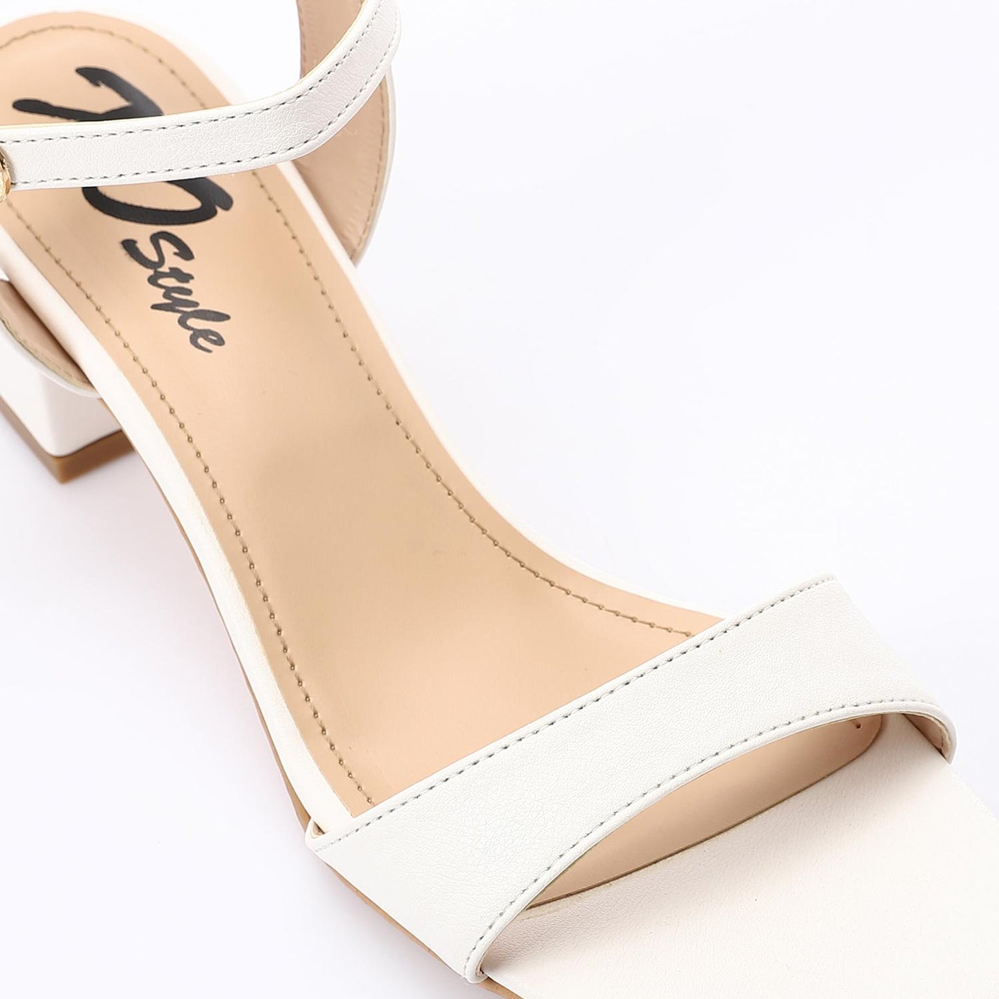 Faux Leather Block Heel Sandals - White