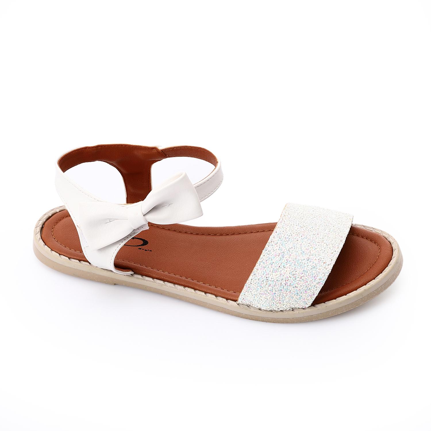 Faux Leather Glitter Strap Sandals – White