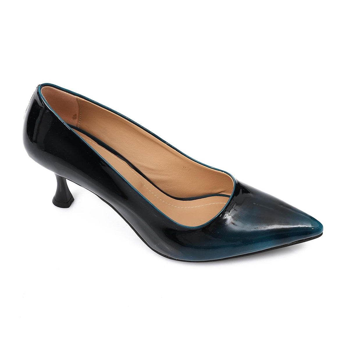 Patent Pointed-Toe Flared Heel Pumps – Navy Blue