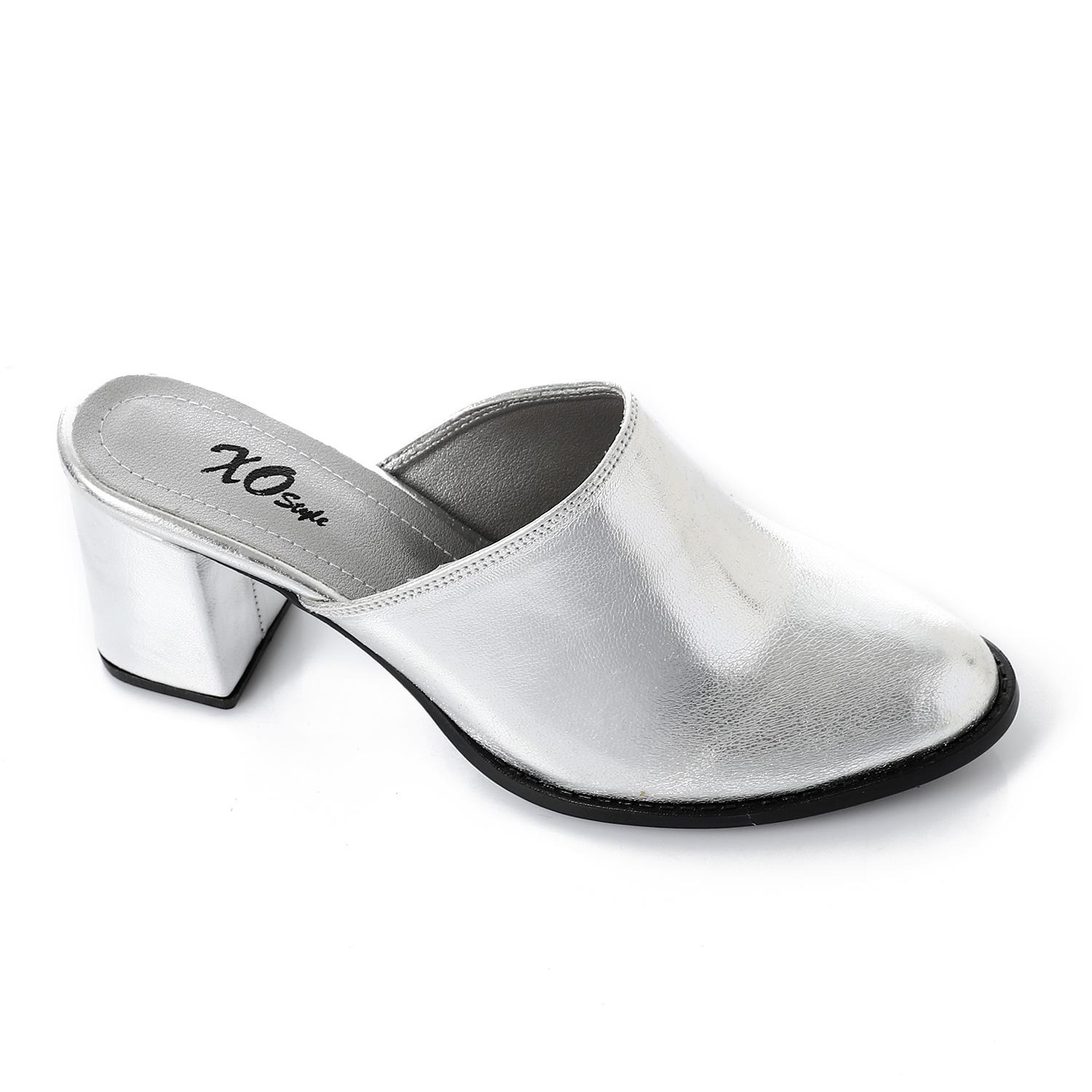 Leather Plain Mule Sandals – Silver