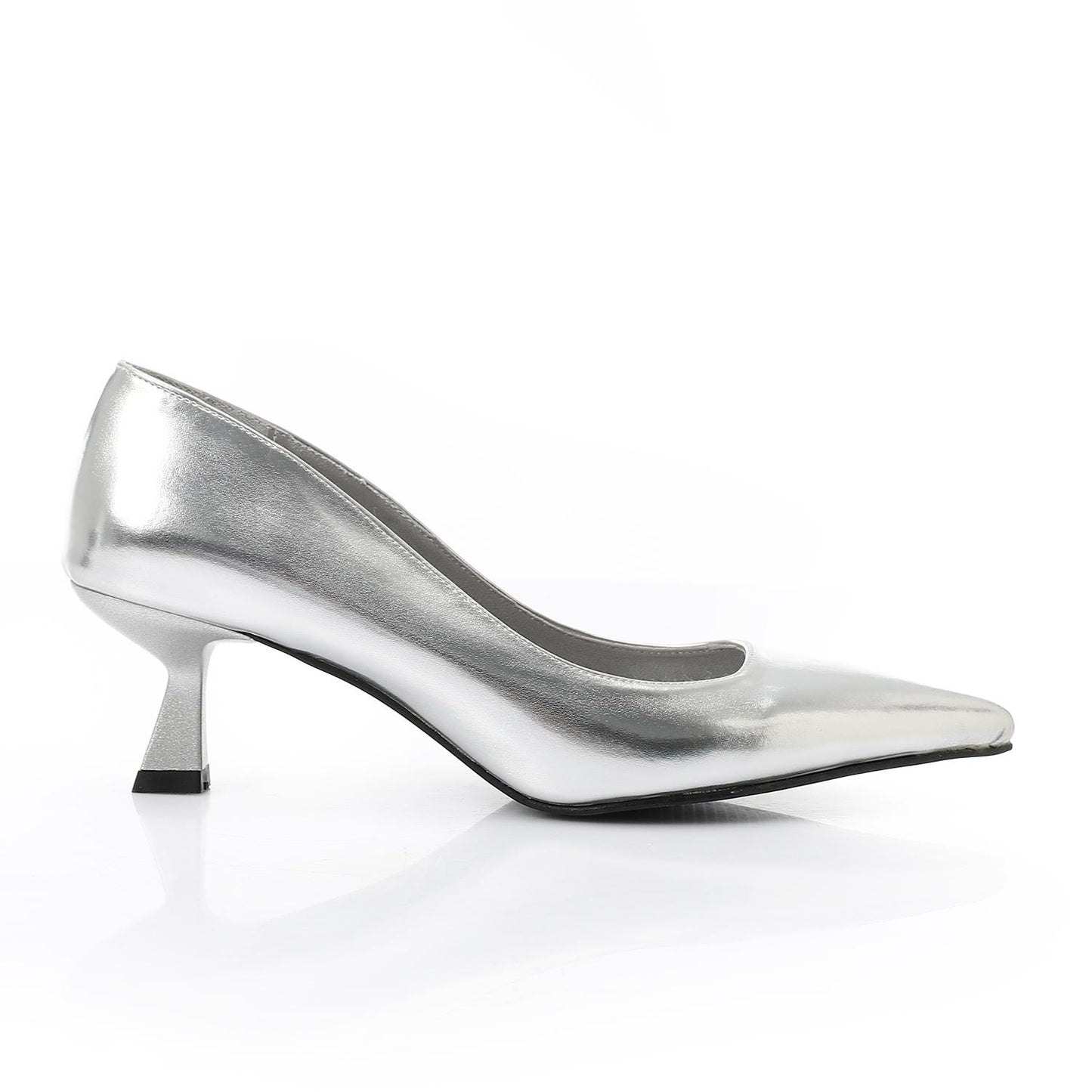 Leather Solid Pointed-Toe Pumps – Silver