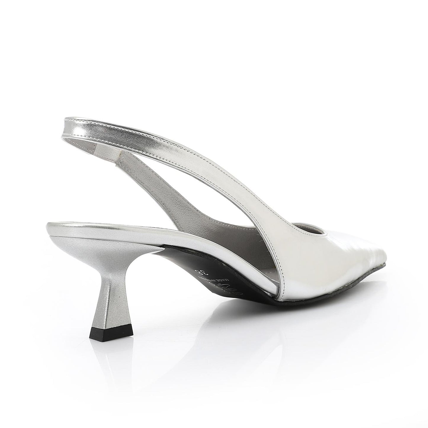 Leather Solid Slingback Pointed-Toe Pumps – Silver