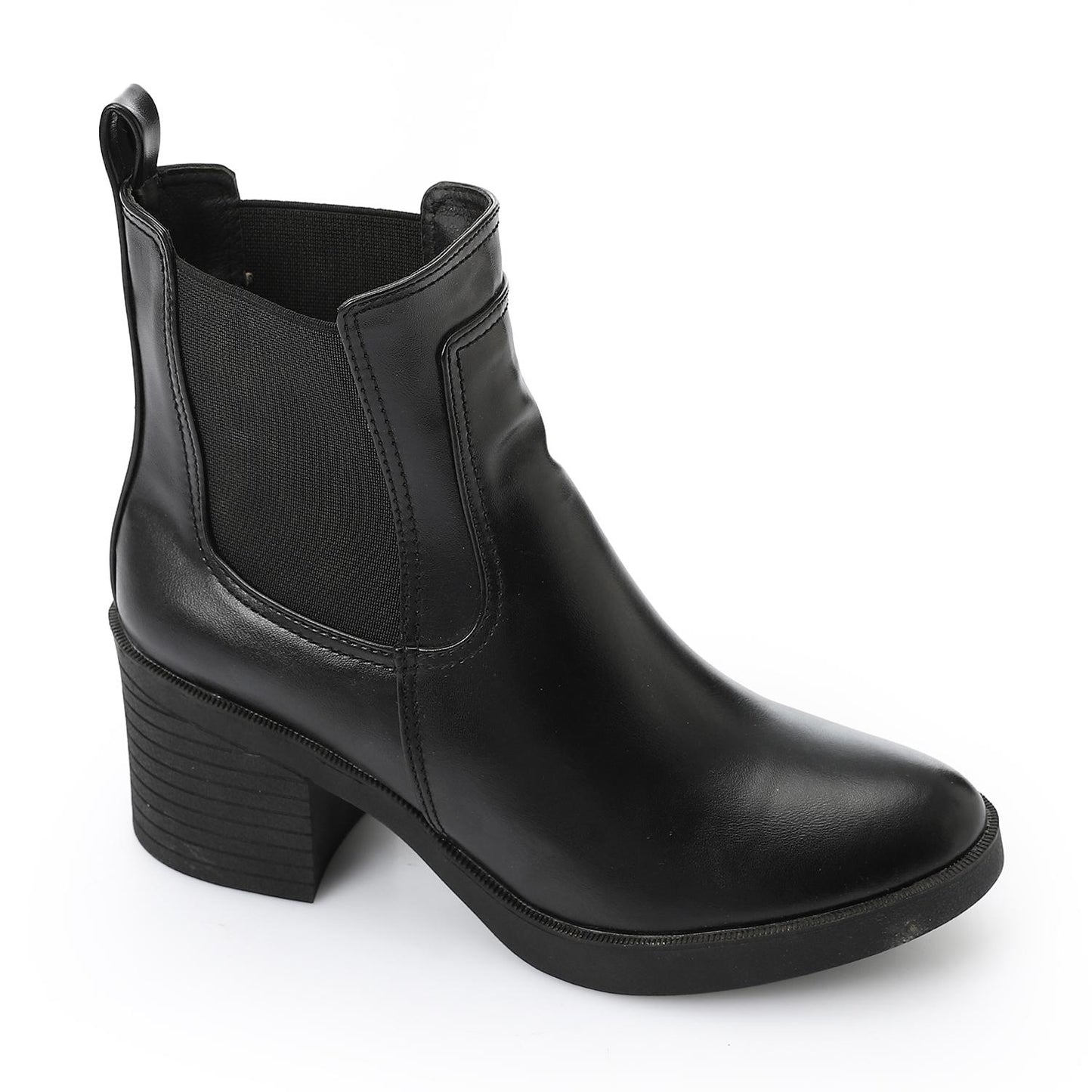 Leather Solid Ankle Boots – Black