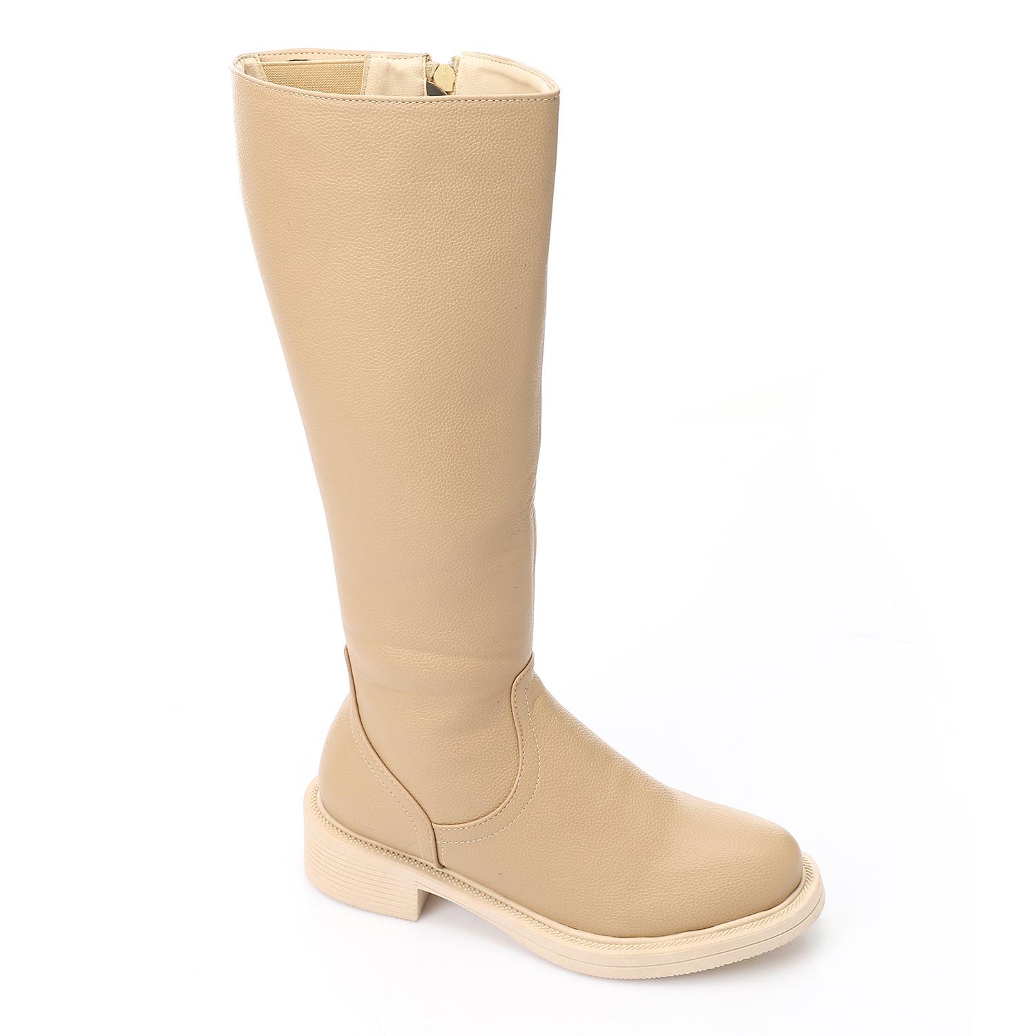 Minimal Side Zipper Knee-High Boots – Beige