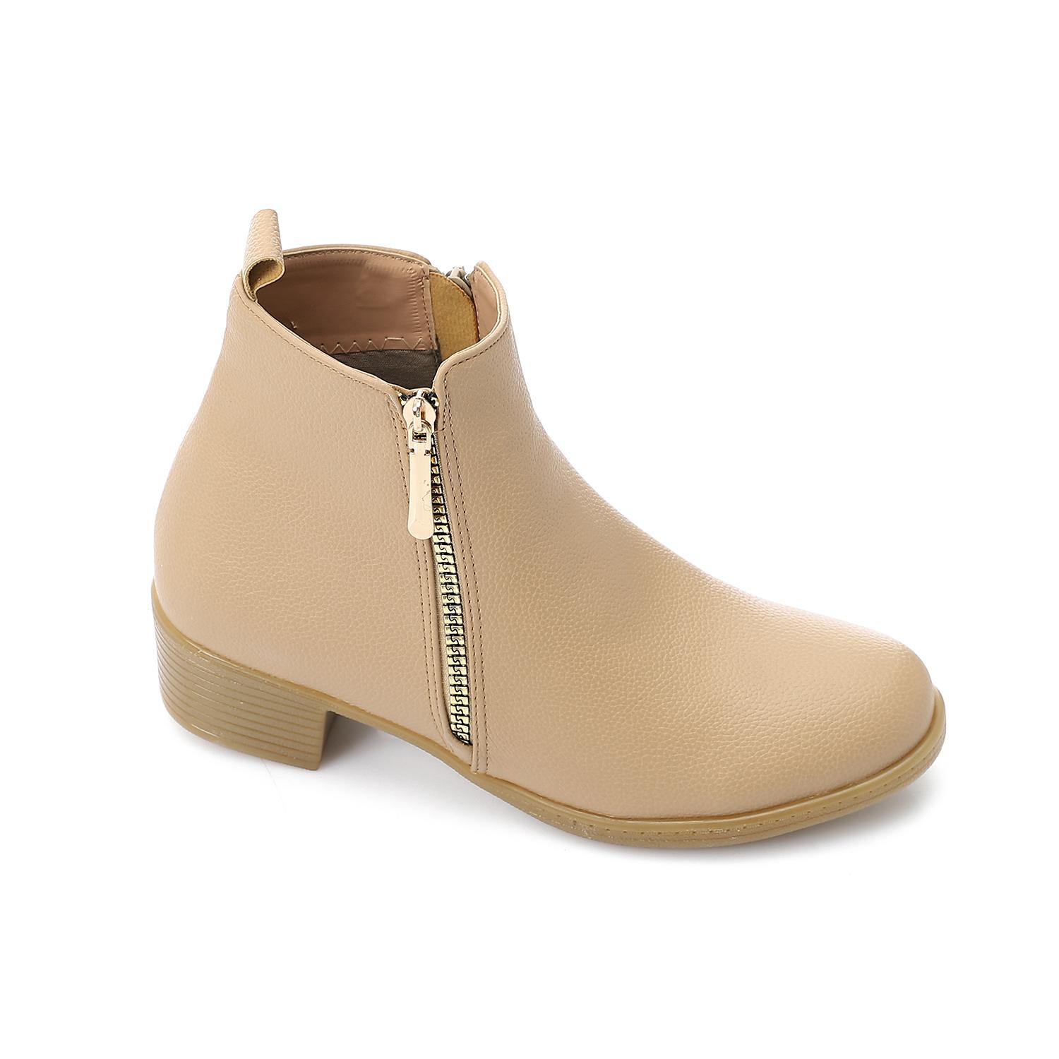 Minimal Side Zipper Ankle Boots – Beige