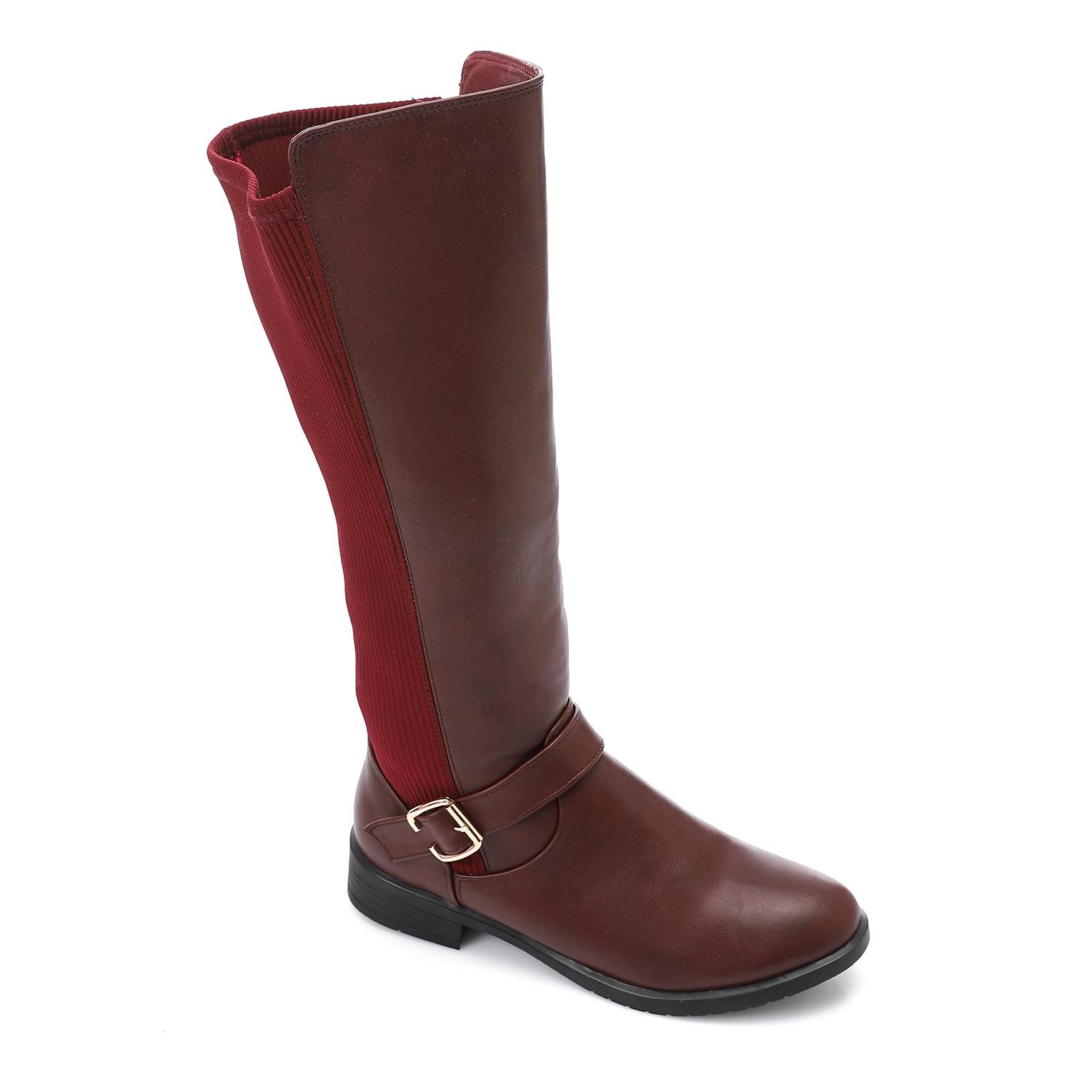 Buckle Detail Knee-High Boots – Burgundy