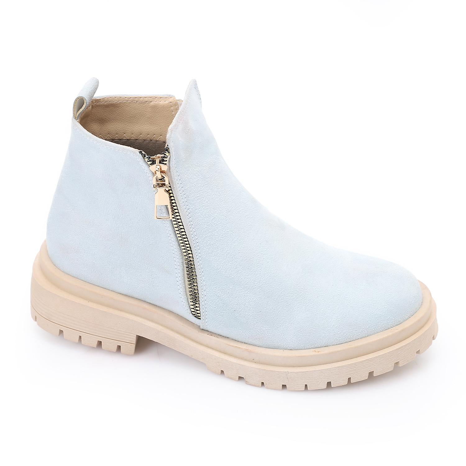 Minimal Suede-Texture Ankle Boot – Light Blue