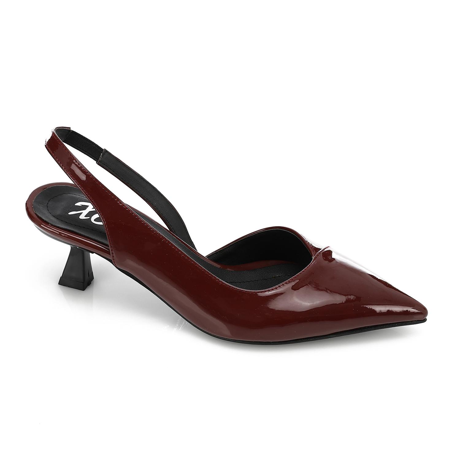 Minimal Patent Slingback Kitten Heel – Burgundy