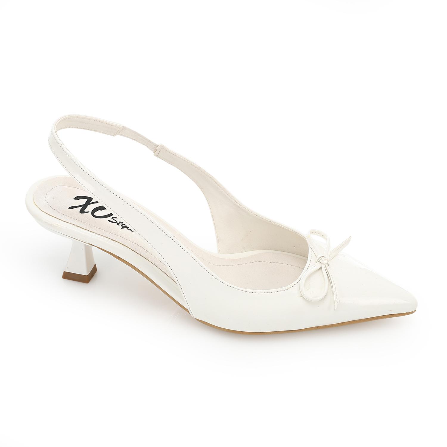 Minimal Bow Accent Slingback Heel – White