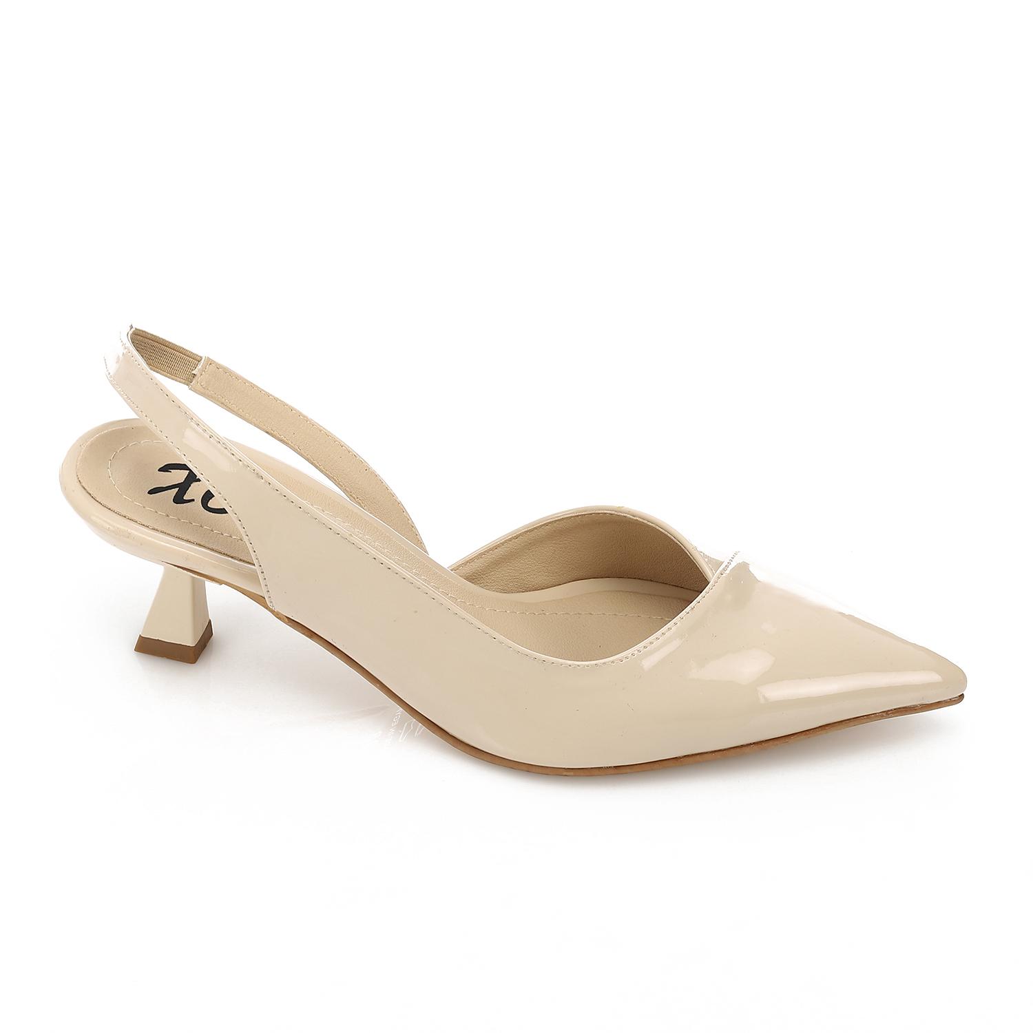 Minimal Patent Slingback Kitten Heel – Beige