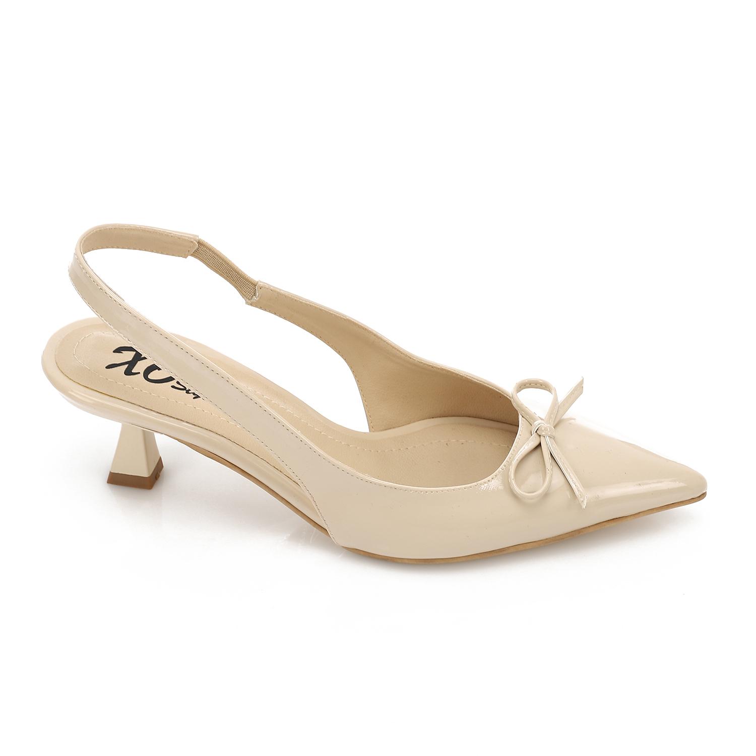 Minimal Bow Accent Slingback Heel – Beige
