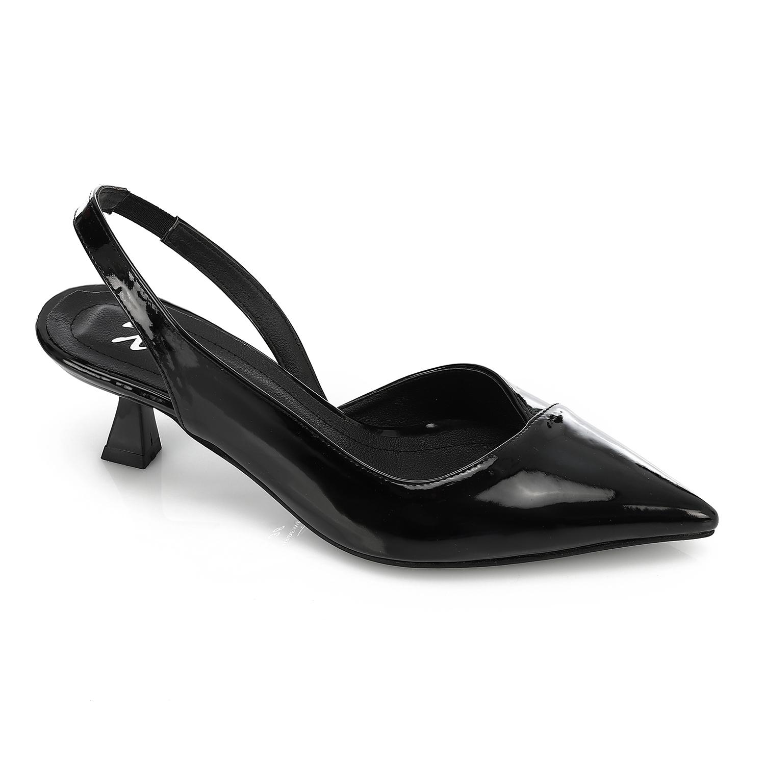 Minimal Patent Slingback Kitten Heel – Black