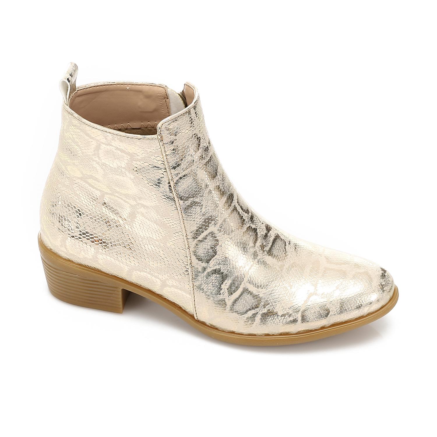 Metallic Croc-Embossed Ankle Boot – Gold