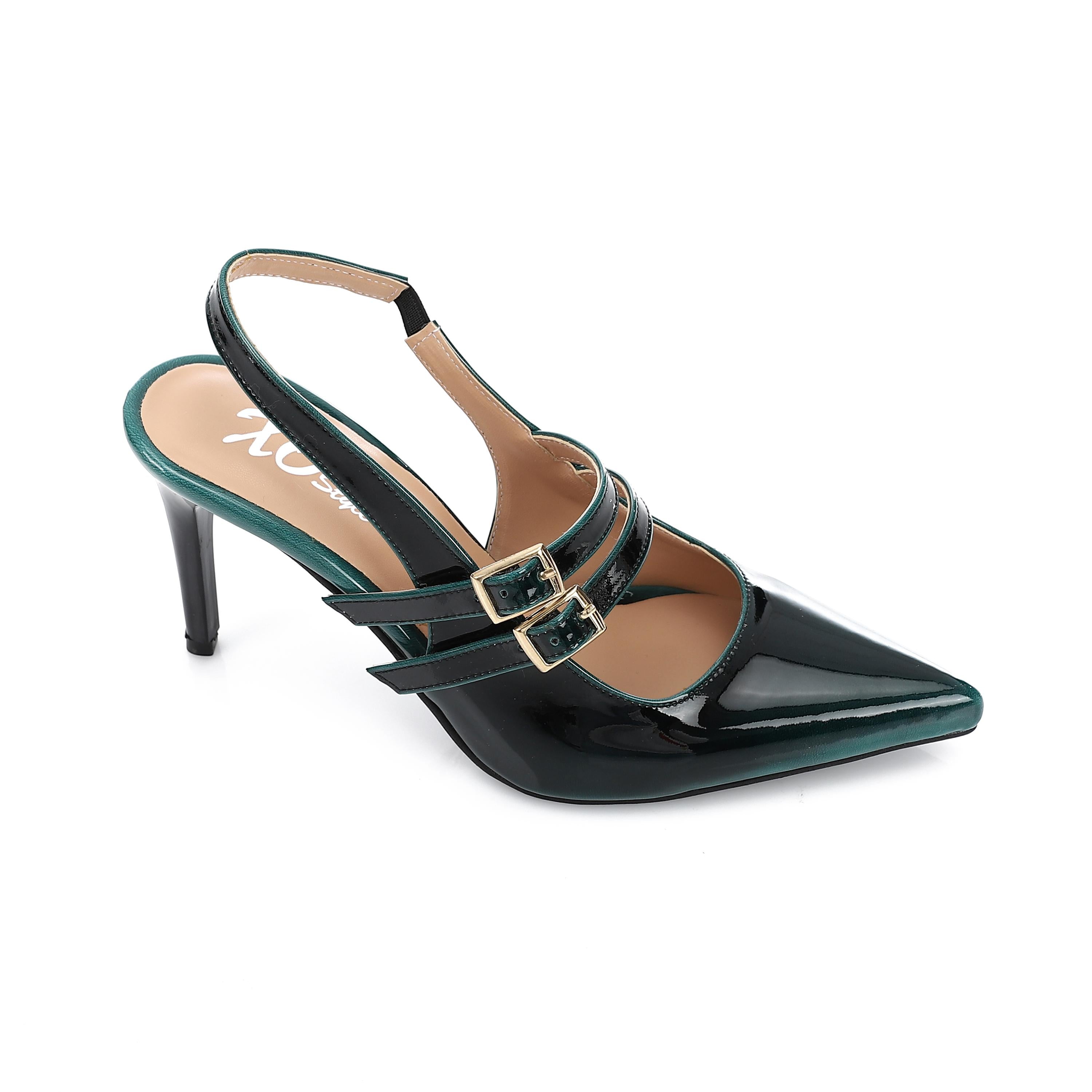 Double Strap Slingback Heel Pumps - Navy - 1616
