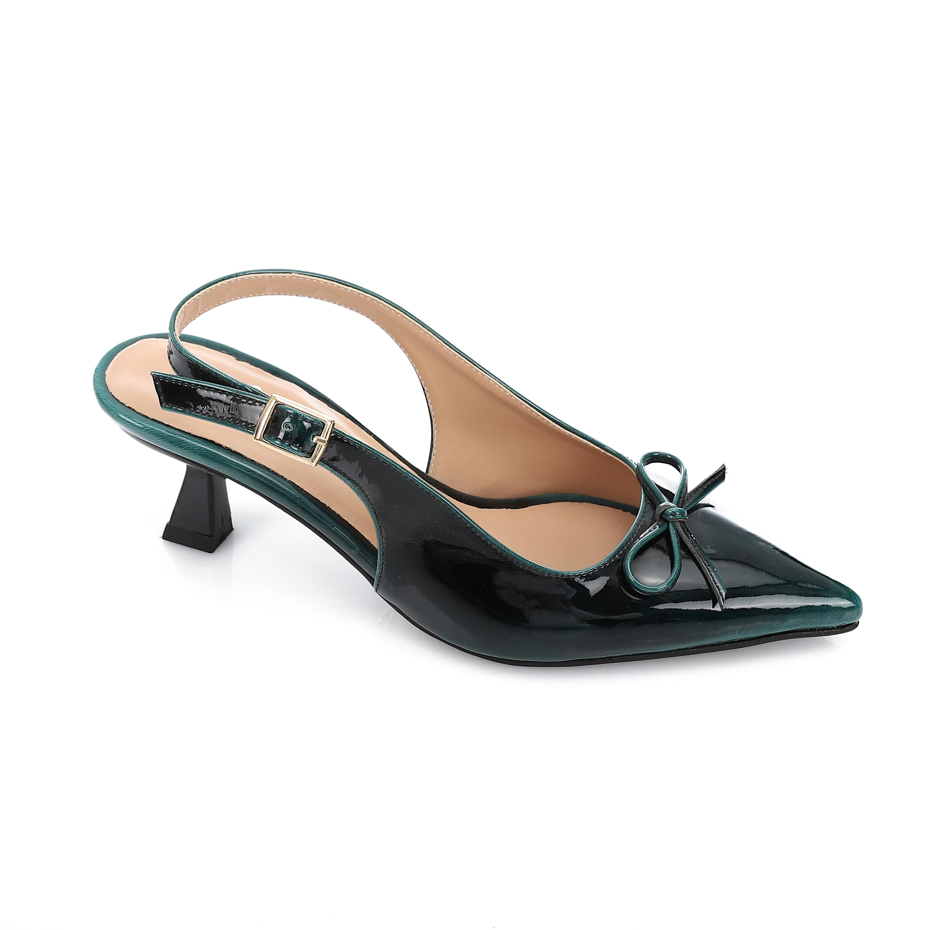 Glossy Bow Slingback Kitten Heels - Navy - 1683