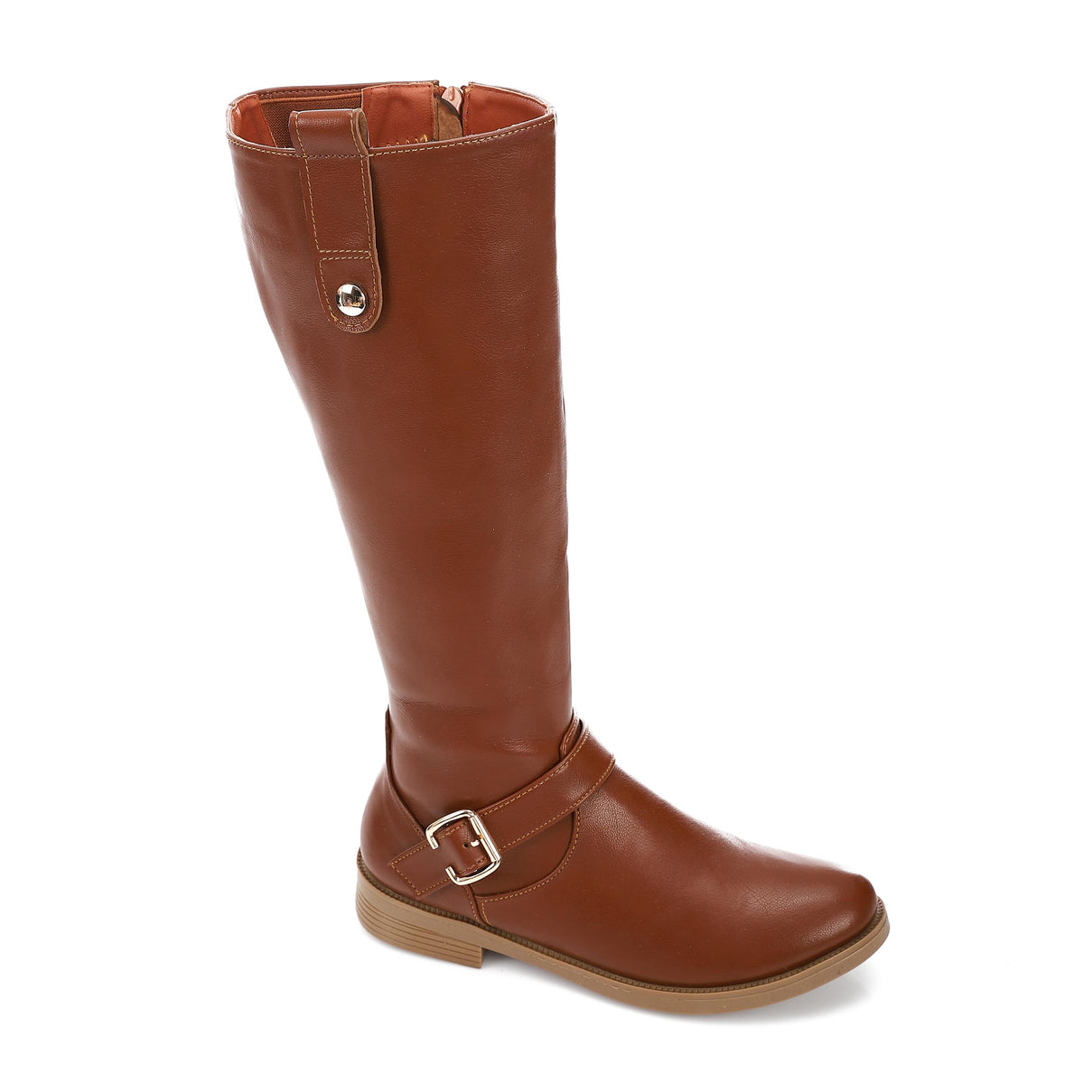 Buckle Detail Side-Zip Knee-High Boots – Camel