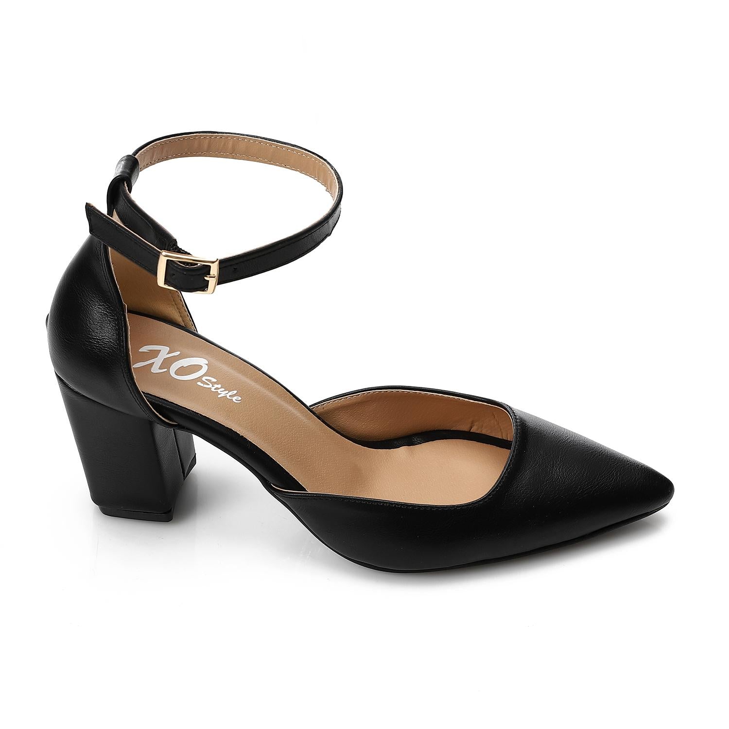 Classic Ankle Strap Pointed Heel Pumps - Black - 1675