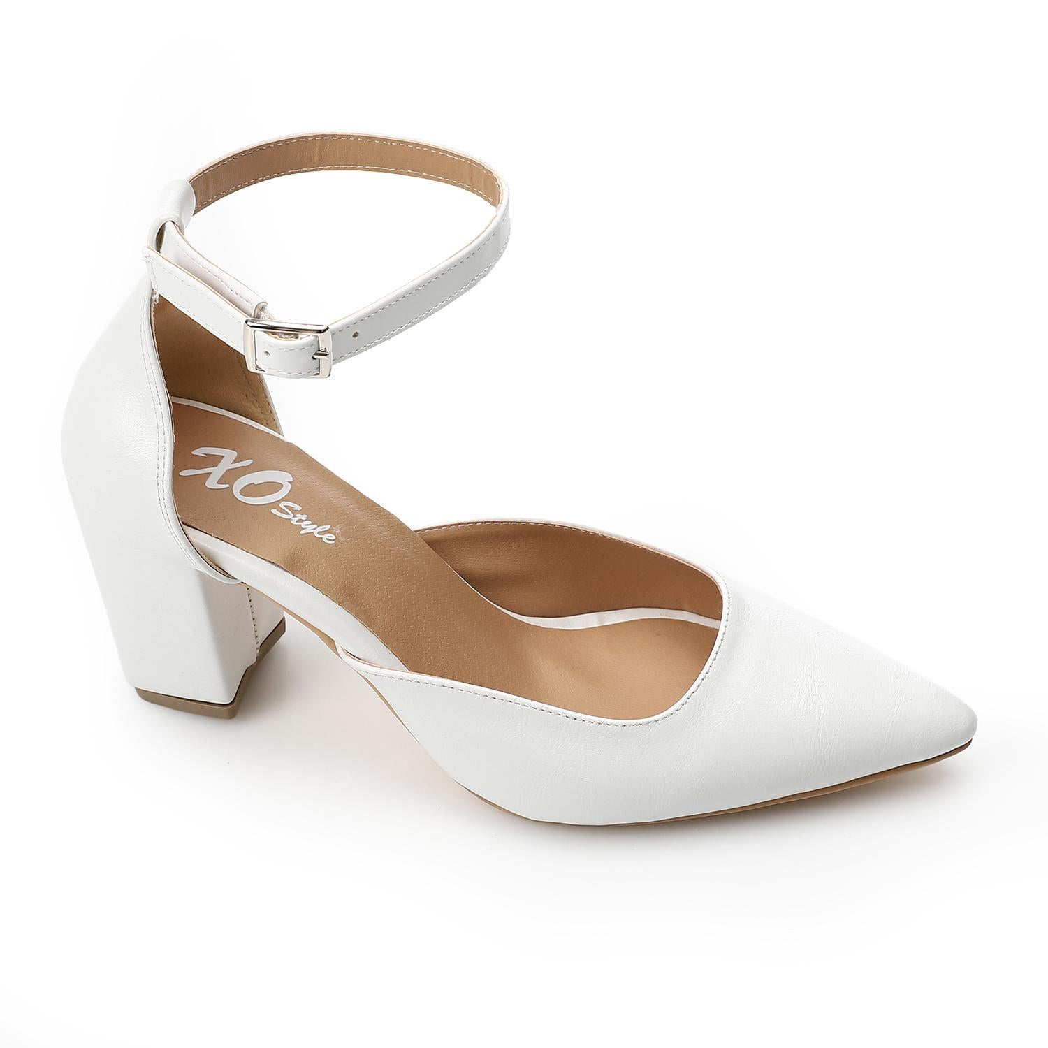 Classic Ankle Strap Pointed Heel Pumps - White - 1675