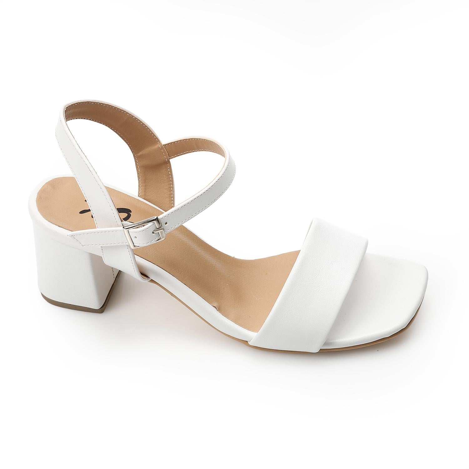 Classic Ankle Strap Block Heel Sandals - White - 1684