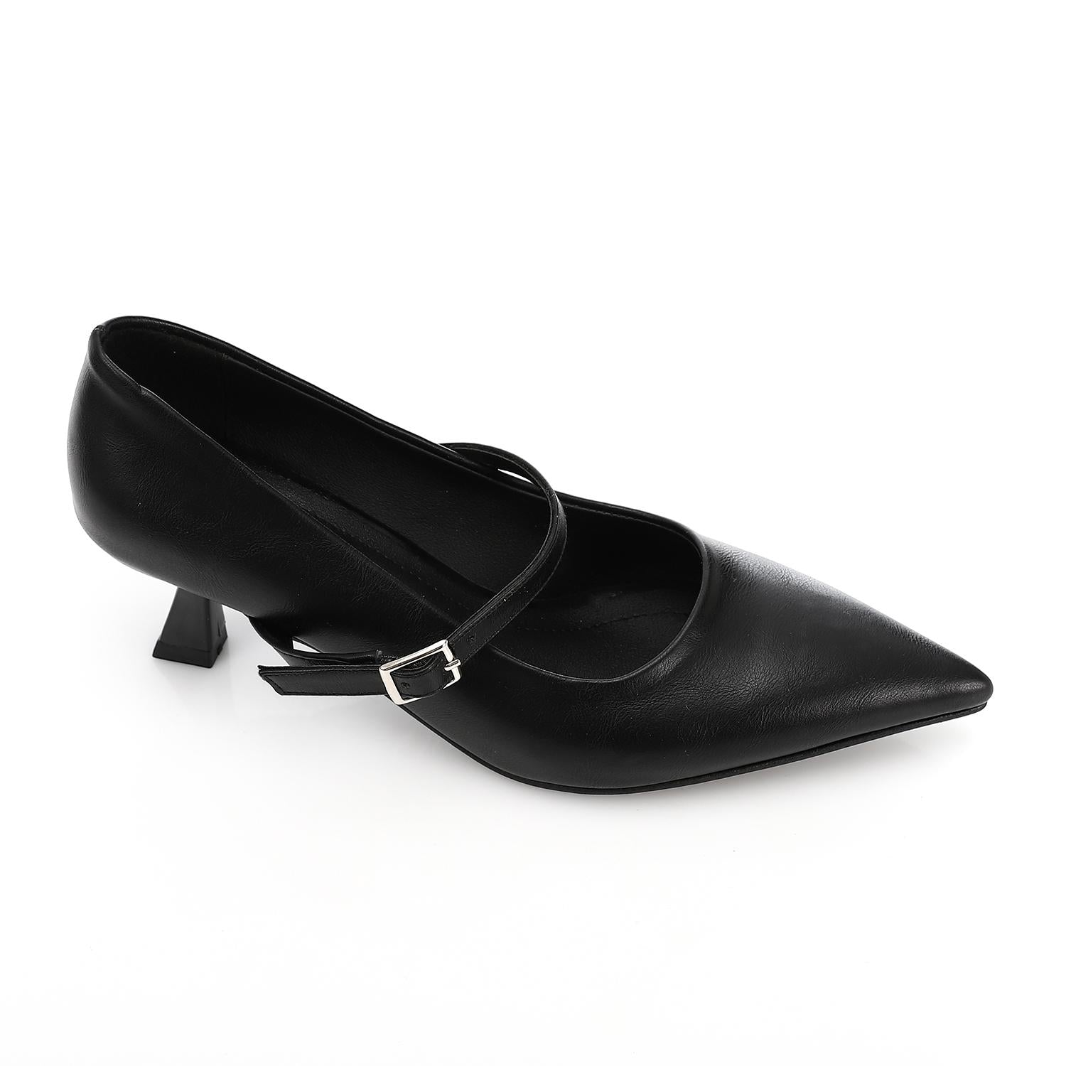 Classic Strap Pointed Kitten Heels - Black - 1619