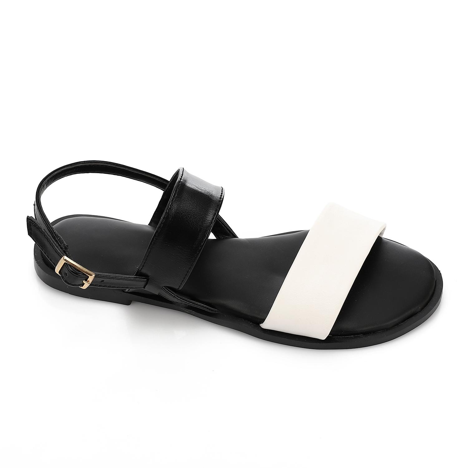 Minimal Two-Strap Comfort Sandal Flat – Black & White