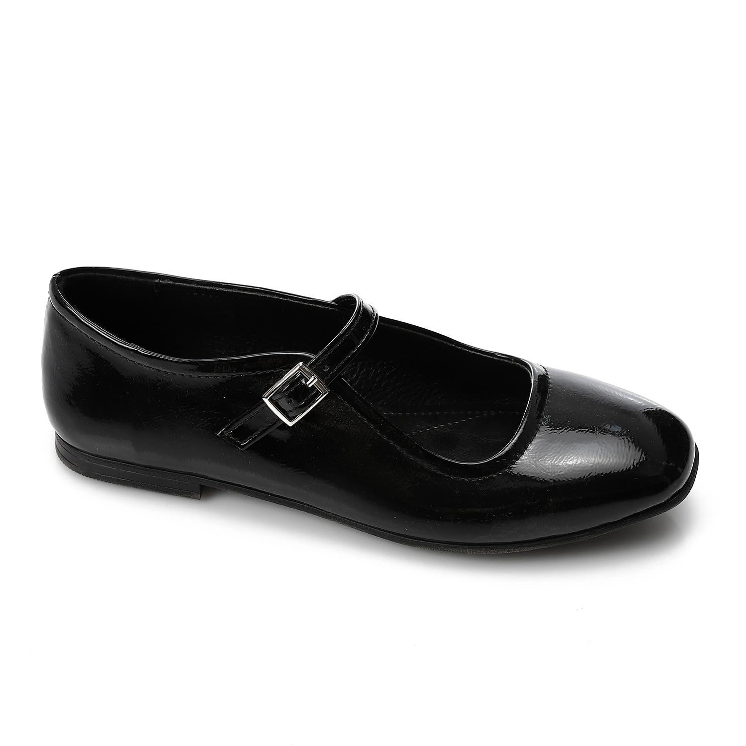 Classic Mary Jane Strap Leather Flat Shoe – Black