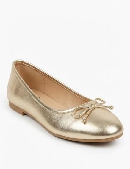 Bow Detail Metallic Ballet Flat Shoe – Gold