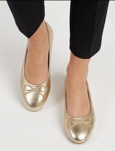 Bow Detail Metallic Ballet Flat Shoe – Gold
