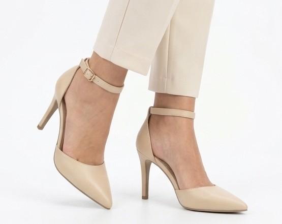 Pointed-Toe Ankle-Strap Stiletto Pumps – Beige