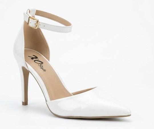 Patent Pointed-Toe Ankle-Strap Stiletto Pumps – White