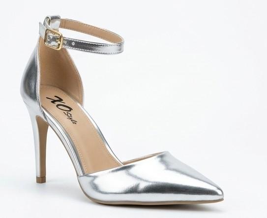 Metallic Pointed-Toe Ankle-Strap Stiletto Pumps – Silver