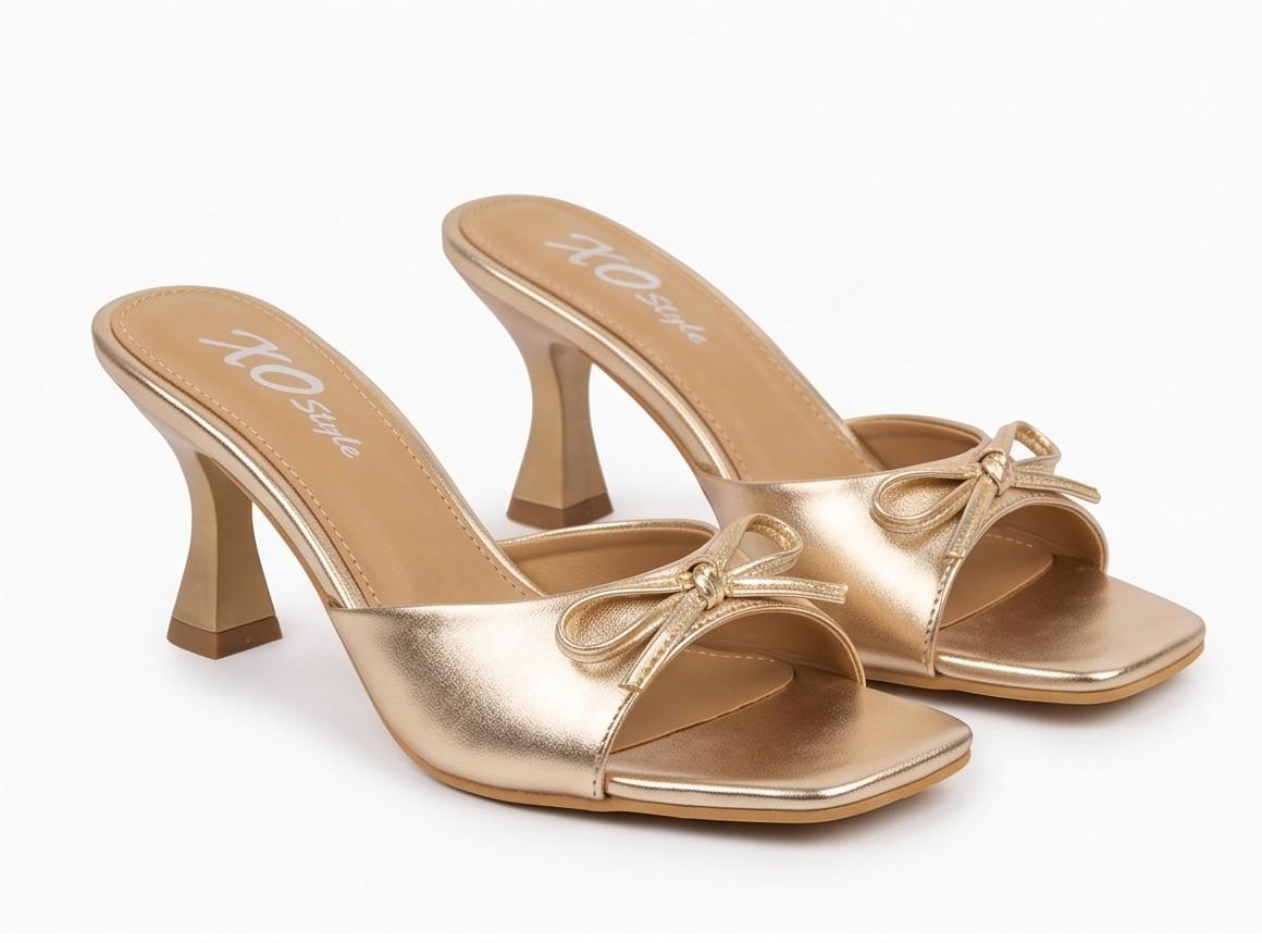 Metallic Bow Detail Mule Sandals – Gold