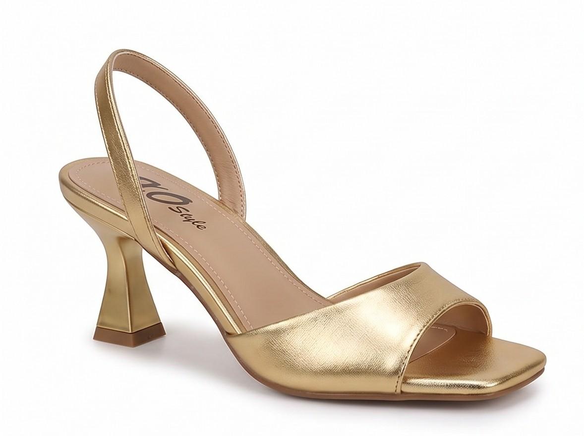 Metallic Leather Slingback Heel Sandals – Gold
