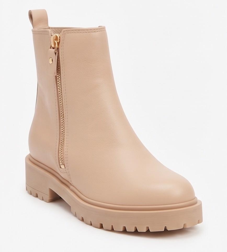 Minimalist Side-Zip Chunky Ankle Boots – Beige