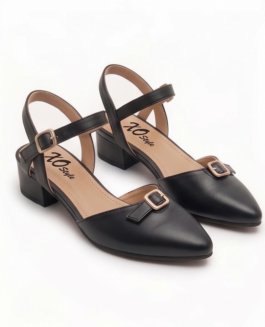 Buckle Detail Slingback Block Heel Pumps – Black