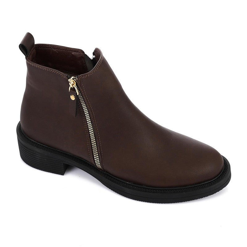 Minimal Zip Comfort Ankle Boots – Brown