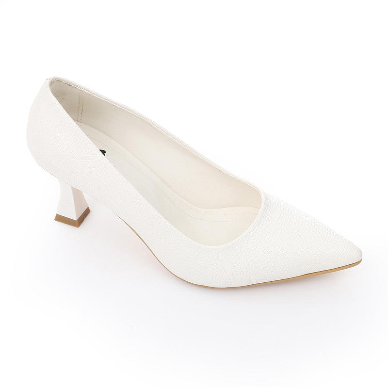 Textured Block Heel Pointed Pumps – White