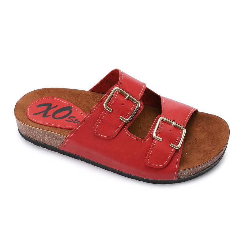 Double Buckle Comfort Slide Sandals – Red