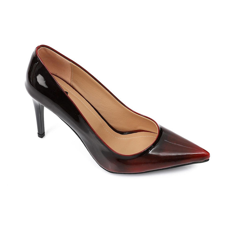 Glossy Finish 9cm Gold Heel Pumps – Burgundy