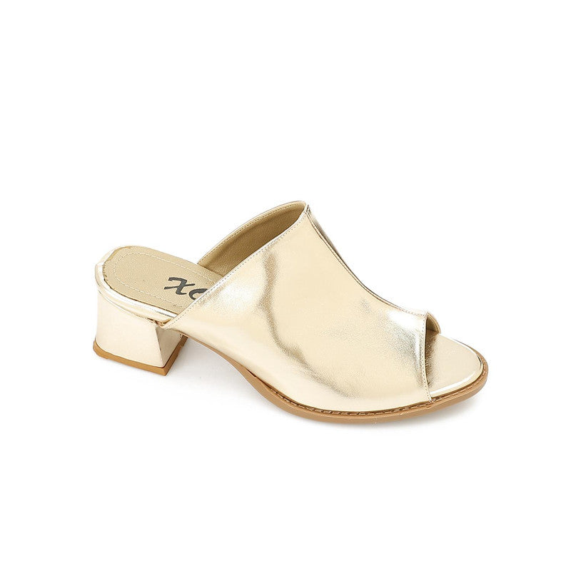 Metallic Wide Heel Wedding Mules – Gold