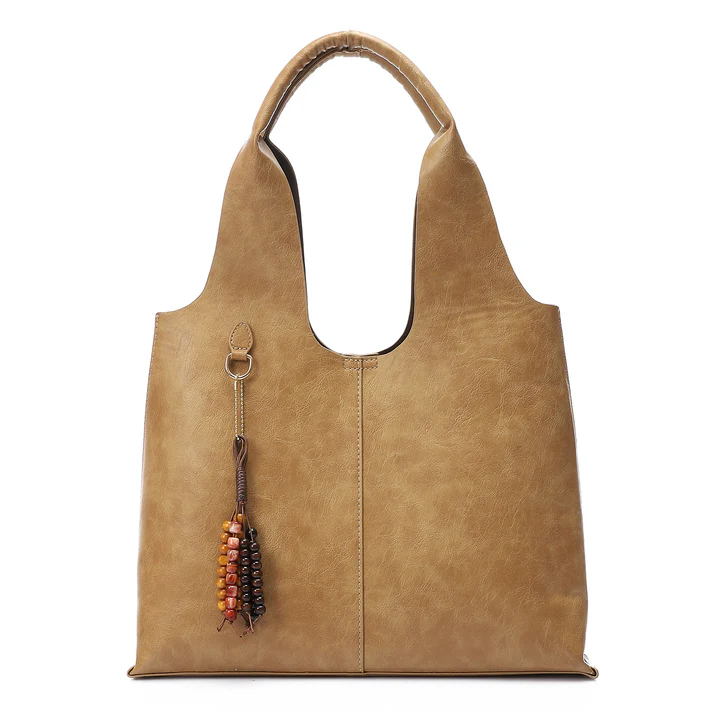 Minimal Beaded Accent Hobo Bag – Café