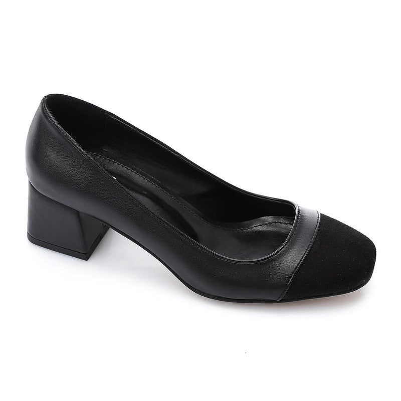 Rounded Toe 3cm Block Heel Pumps – Black